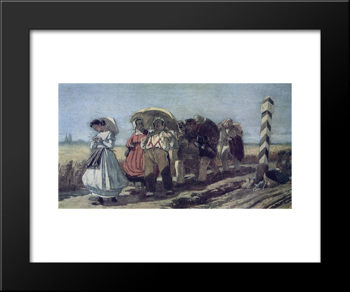 Journey Of The Quarterly Family On A Pilgrimage. Sketch 20x24 Black Modern Wood Framed Art Print Poster by Perov, Vasily