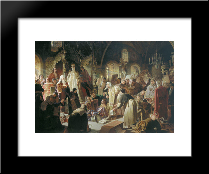 Nikita Pustosviat. Dispute On The Confession Of Faith 20x24 Black Modern Wood Framed Art Print Poster by Perov, Vasily