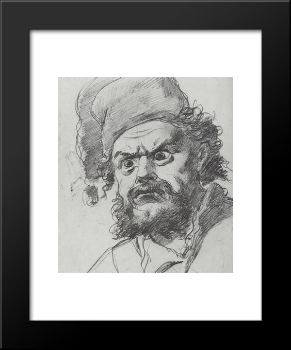 The Head Of Pugachev. Sketch 20x24 Black Modern Wood Framed Art Print Poster by Perov, Vasily