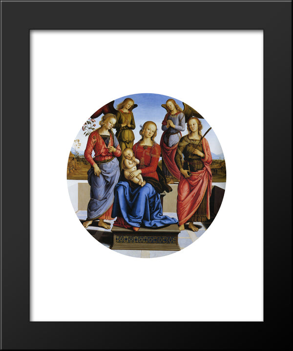 Madonna Enthroned With Saints Catherine And Rose Of Alexandria And Two Angels 20x24 Black Modern Wood Framed Art Print Poster by Perugino, Pietro