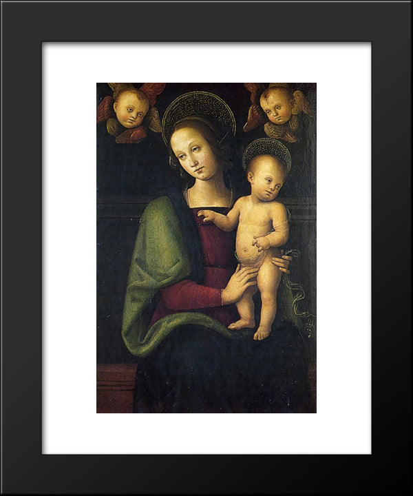 Madonna And Child With Two Cherubs 20x24 Black Modern Wood Framed Art Print Poster by Perugino, Pietro