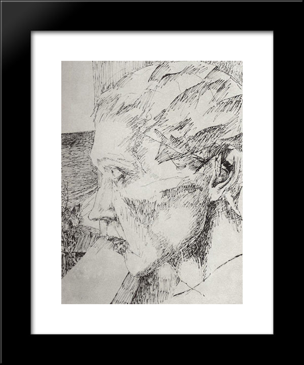 Men'S Head 20x24 Black Modern Wood Framed Art Print Poster by Petrov Vodkin, Kuzma