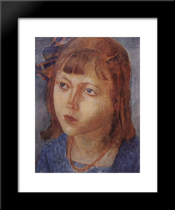 Head Of A Girl 20x24 Black Modern Wood Framed Art Print Poster by Petrov Vodkin, Kuzma