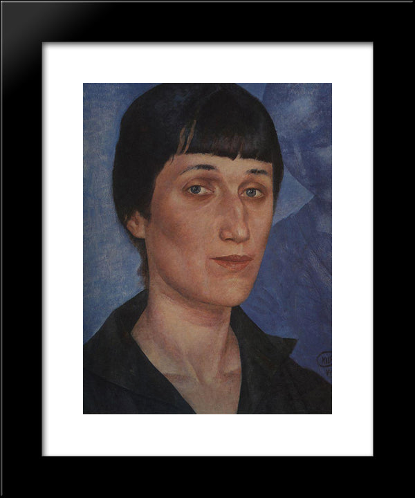 Portrait Of Anna Akhmatova 20x24 Black Modern Wood Framed Art Print Poster by Petrov Vodkin, Kuzma
