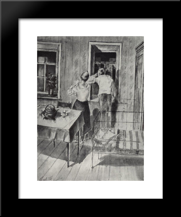 The First Sketch For The Painting In 1919 20x24 Black Modern Wood Framed Art Print Poster by Petrov Vodkin, Kuzma