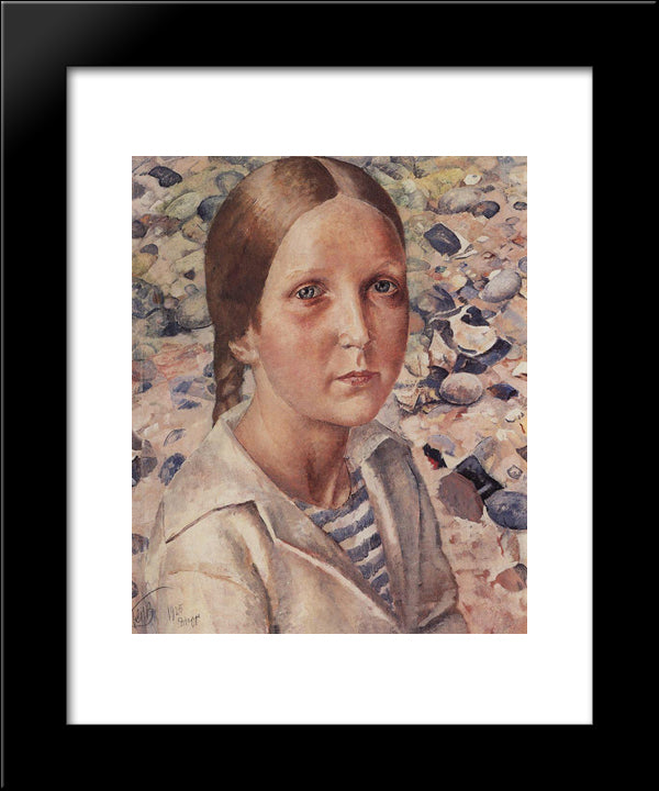 The Girl On The Beach 20x24 Black Modern Wood Framed Art Print Poster by Petrov Vodkin, Kuzma