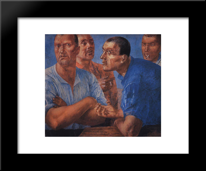 Workers 20x24 Black Modern Wood Framed Art Print Poster by Petrov Vodkin, Kuzma