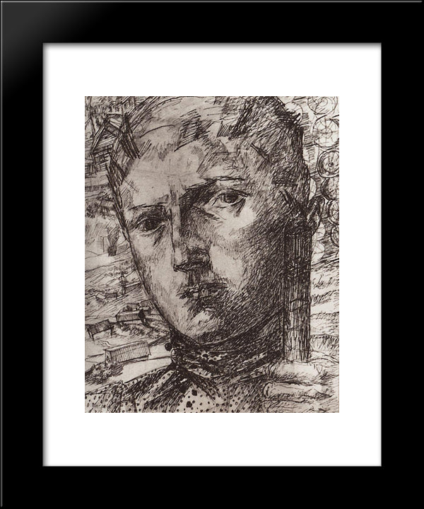 Head Boys Against The Backdrop Of The Rural Landscape 20x24 Black Modern Wood Framed Art Print Poster by Petrov Vodkin, Kuzma