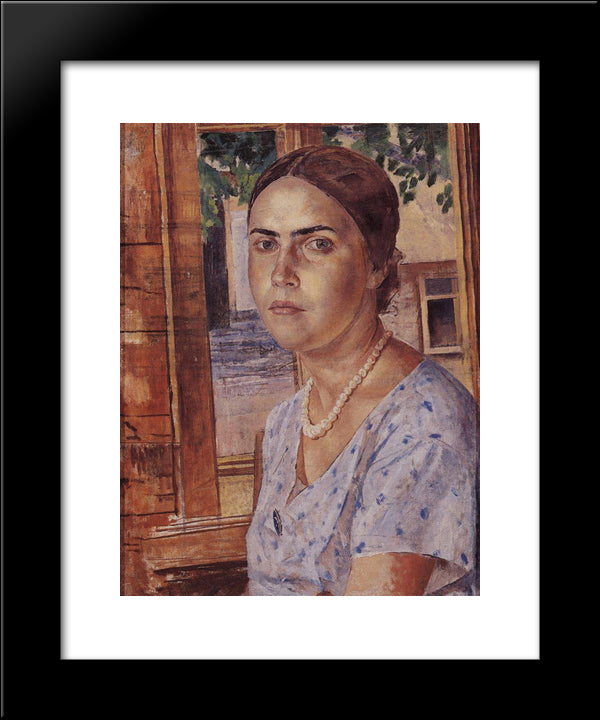 The Girl At The Window 20x24 Black Modern Wood Framed Art Print Poster by Petrov Vodkin, Kuzma