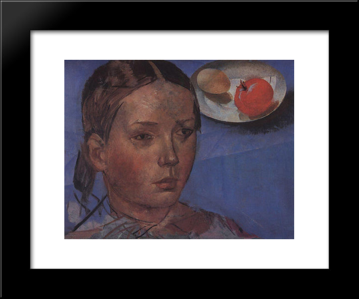 Portrait Of The Daughter Against The Backdrop Of Still-Life 20x24 Black Modern Wood Framed Art Print Poster by Petrov Vodkin, Kuzma