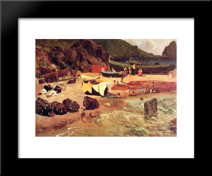 Fishing Boats At Capri 20x24 Black Modern Wood Framed Art Print Poster by Bierstadt, Albert