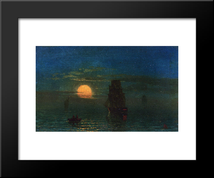 Ships In Moonlight 20x24 Black Modern Wood Framed Art Print Poster by Bierstadt, Albert