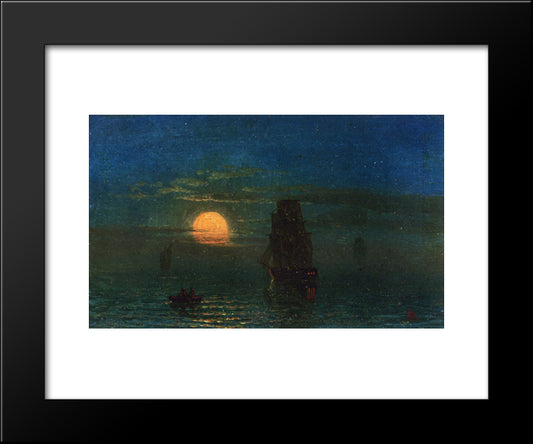 Ships In Moonlight 20x24 Black Modern Wood Framed Art Print Poster by Bierstadt, Albert