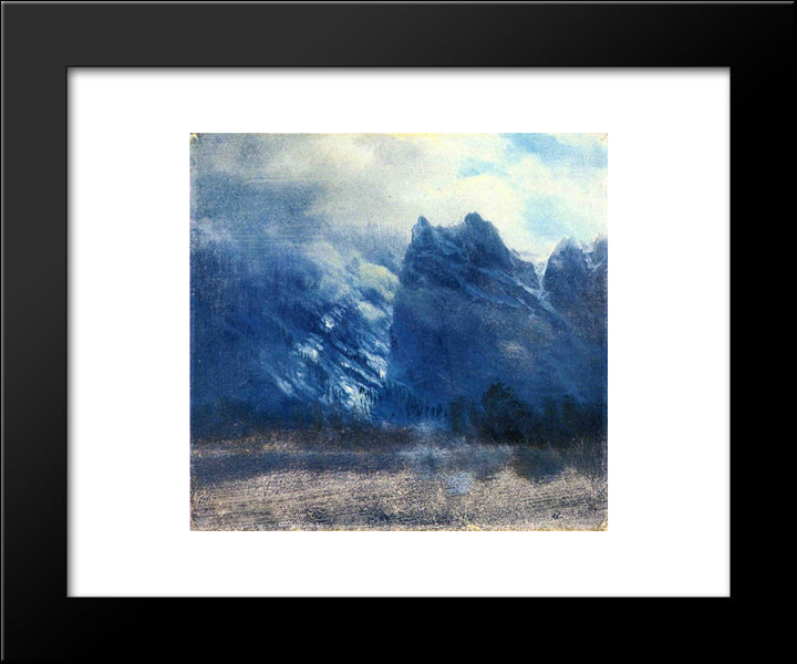 Yosemite Valley Twin Peaks 20x24 Black Modern Wood Framed Art Print Poster by Bierstadt, Albert