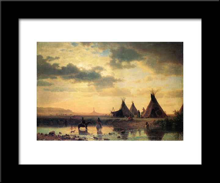 View Of Chimney Rock, Ogalillalh Sioux Village In Foreground 20x24 Black Modern Wood Framed Art Print Poster by Bierstadt, Albert