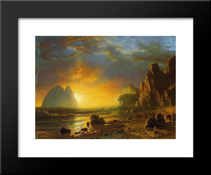 Sunset On The Coast 20x24 Black Modern Wood Framed Art Print Poster by Bierstadt, Albert