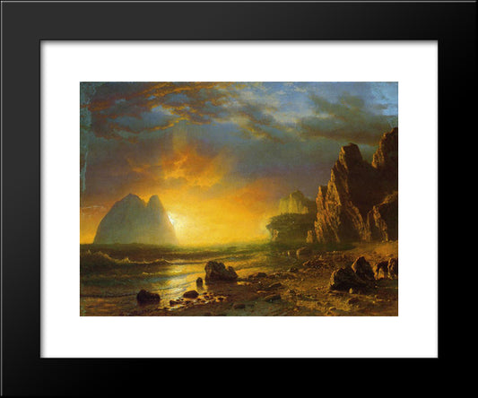 Sunset On The Coast 20x24 Black Modern Wood Framed Art Print Poster by Bierstadt, Albert