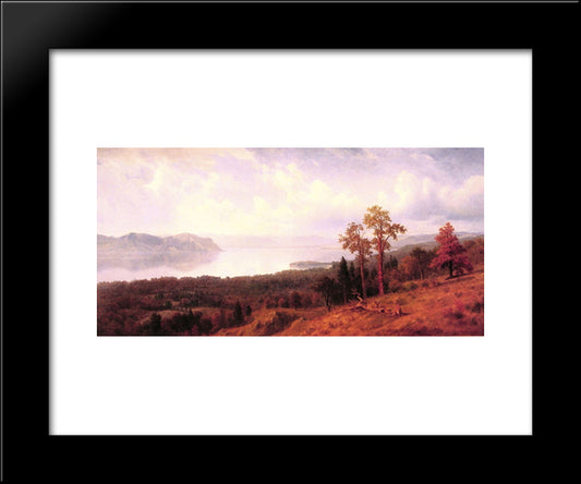 View Of The Hudson Looking Across The Tappan Zee Towards Hook Mountain 20x24 Black Modern Wood Framed Art Print Poster by Bierstadt, Albert