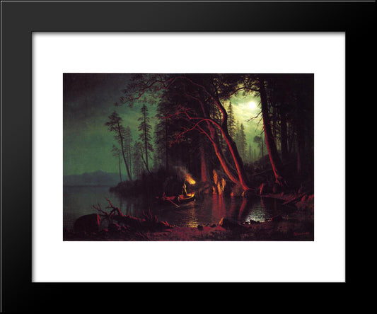 Lake Tahoe, Spearing Fish By Torchlight 20x24 Black Modern Wood Framed Art Print Poster by Bierstadt, Albert