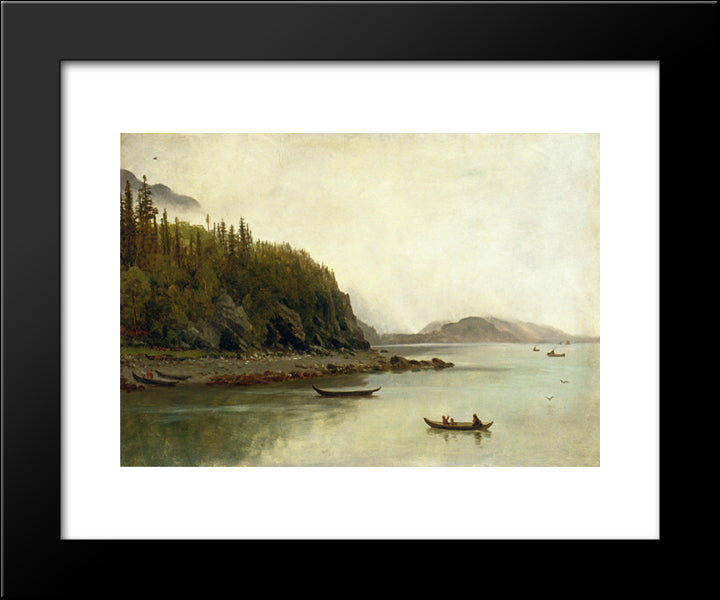 Indians Fishing 20x24 Black Modern Wood Framed Art Print Poster by Bierstadt, Albert