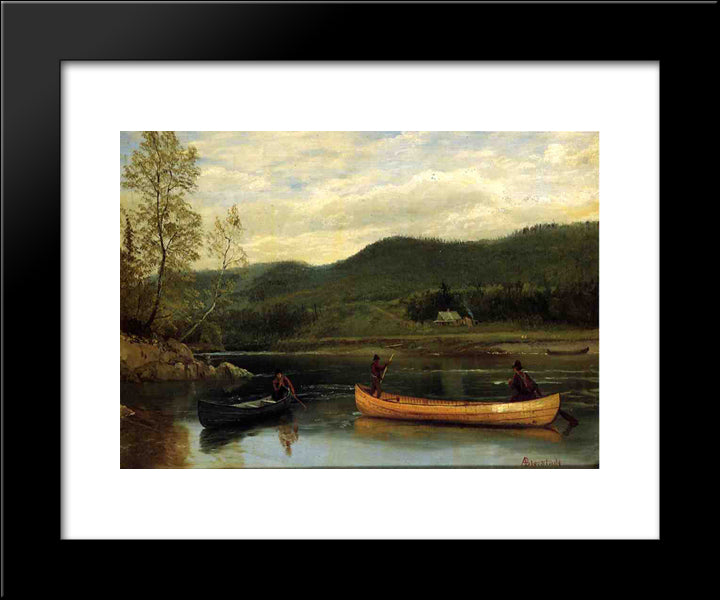 Men In Two Canoes 20x24 Black Modern Wood Framed Art Print Poster by Bierstadt, Albert