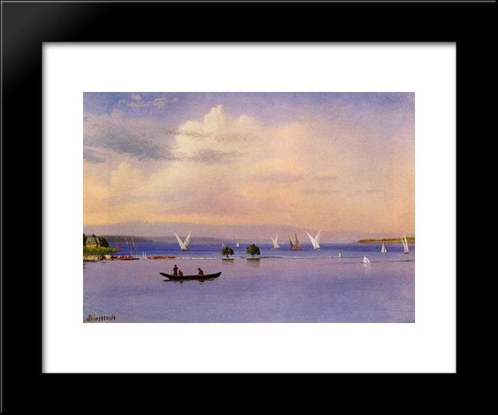 On The Lake 20x24 Black Modern Wood Framed Art Print Poster by Bierstadt, Albert