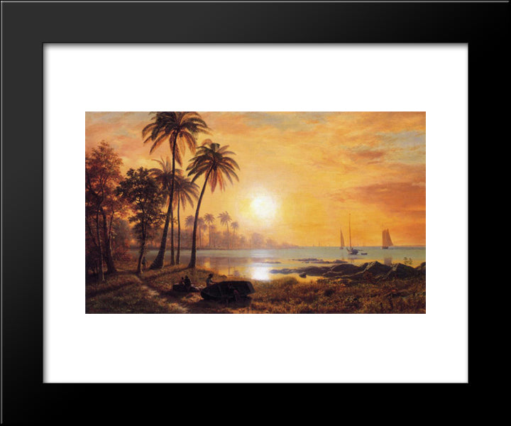 Tropical Landscape With Fishing Boats In Bay 20x24 Black Modern Wood Framed Art Print Poster by Bierstadt, Albert
