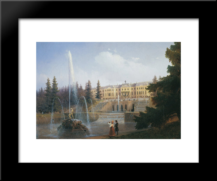View Of The Big Cascade In Petergof And The Great Palace Of Petergof 20x24 Black Modern Wood Framed Art Print Poster by Aivazovsky, Ivan