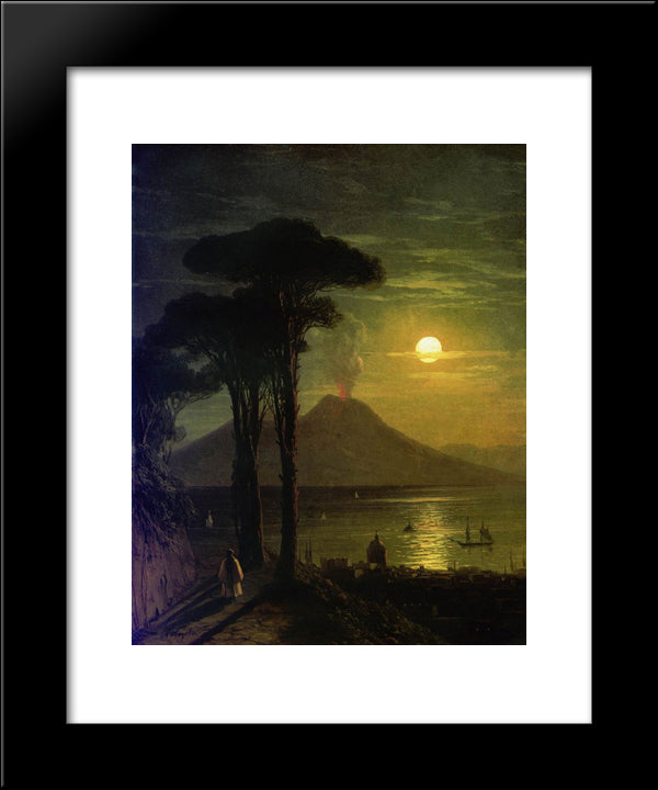 The Bay Of Naples At Moonlit Night. Vesuvius 20x24 Black Modern Wood Framed Art Print Poster by Aivazovsky, Ivan
