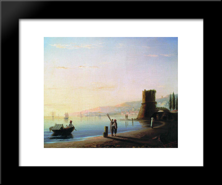 The Pier In Feodosia 20x24 Black Modern Wood Framed Art Print Poster by Aivazovsky, Ivan