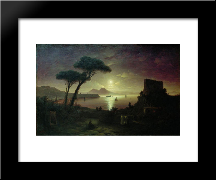 The Bay Of Naples At Moonlit Night 20x24 Black Modern Wood Framed Art Print Poster by Aivazovsky, Ivan