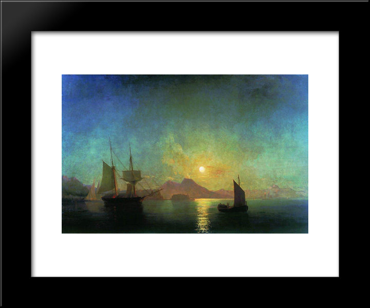 The Bay Of Naples By Moonlight 20x24 Black Modern Wood Framed Art Print Poster by Aivazovsky, Ivan