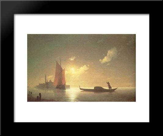 Gondolier At Sea By Night 20x24 Black Modern Wood Framed Art Print Poster by Aivazovsky, Ivan