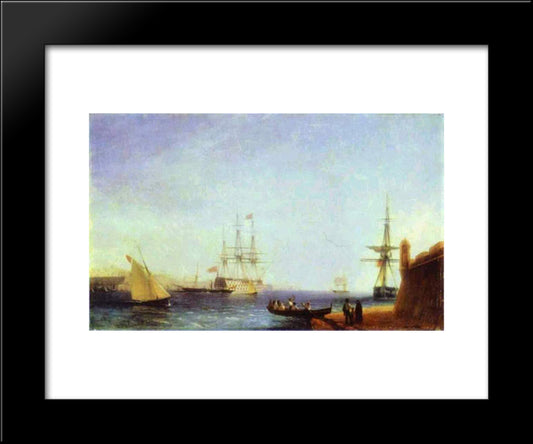 Malta Valetto Harbour 20x24 Black Modern Wood Framed Art Print Poster by Aivazovsky, Ivan