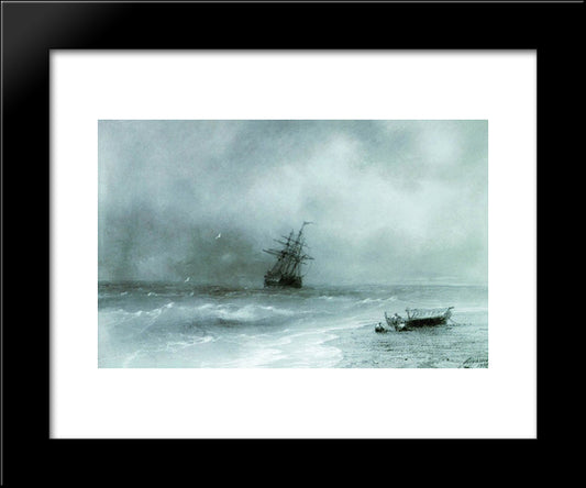 Rough Sea 20x24 Black Modern Wood Framed Art Print Poster by Aivazovsky, Ivan