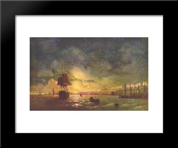 Odessa At Night 20x24 Black Modern Wood Framed Art Print Poster by Aivazovsky, Ivan