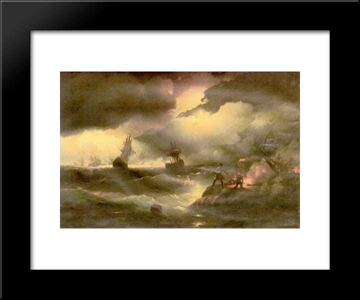 Peter The First To Light Out A Watch Fire 20x24 Black Modern Wood Framed Art Print Poster by Aivazovsky, Ivan