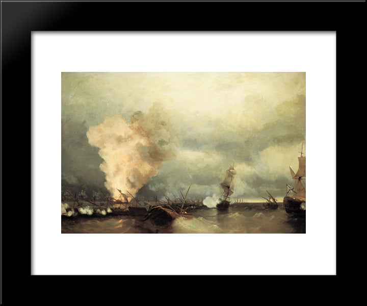 Sea Battle Near Vyborg 20x24 Black Modern Wood Framed Art Print Poster by Aivazovsky, Ivan