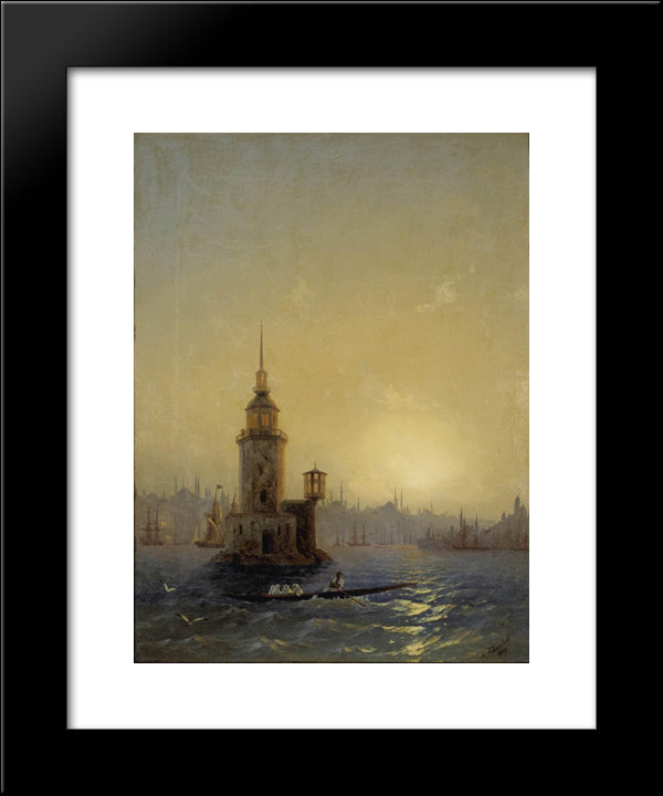 View Of Leandrovsk Tower In Constantinople 20x24 Black Modern Wood Framed Art Print Poster by Aivazovsky, Ivan