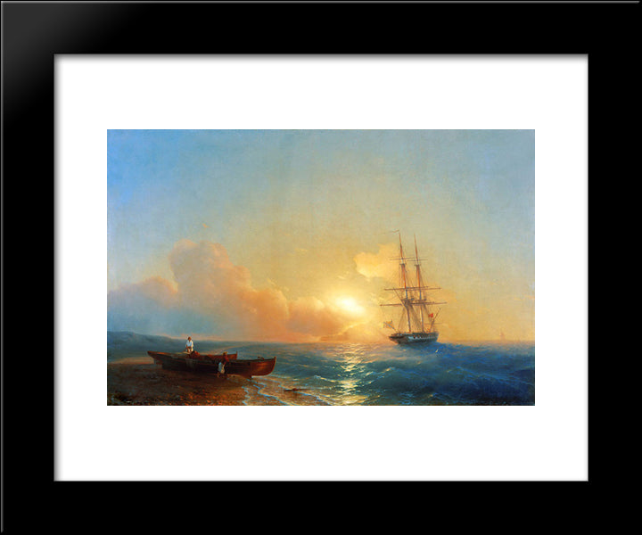 Fishermen On The Coast Of The Sea 20x24 Black Modern Wood Framed Art Print Poster by Aivazovsky, Ivan