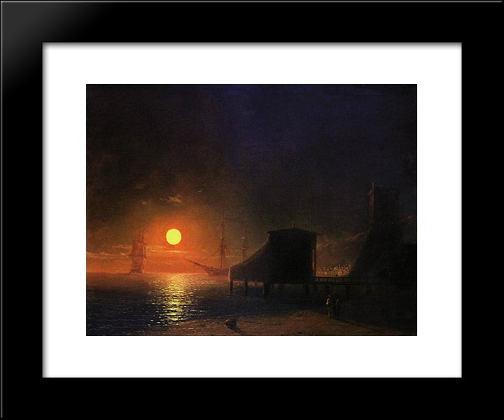 Moonlight In Feodosia 20x24 Black Modern Wood Framed Art Print Poster by Aivazovsky, Ivan