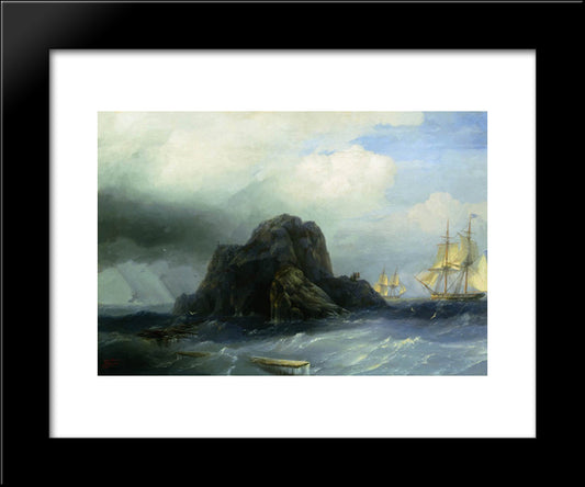 Rocky Island 20x24 Black Modern Wood Framed Art Print Poster by Aivazovsky, Ivan
