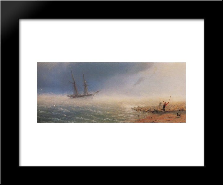 Sheep Which Forced By Storm To The Sea 20x24 Black Modern Wood Framed Art Print Poster by Aivazovsky, Ivan