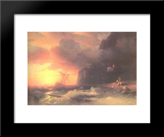 The Shipwreck Near Mountain Of Aphon 20x24 Black Modern Wood Framed Art Print Poster by Aivazovsky, Ivan