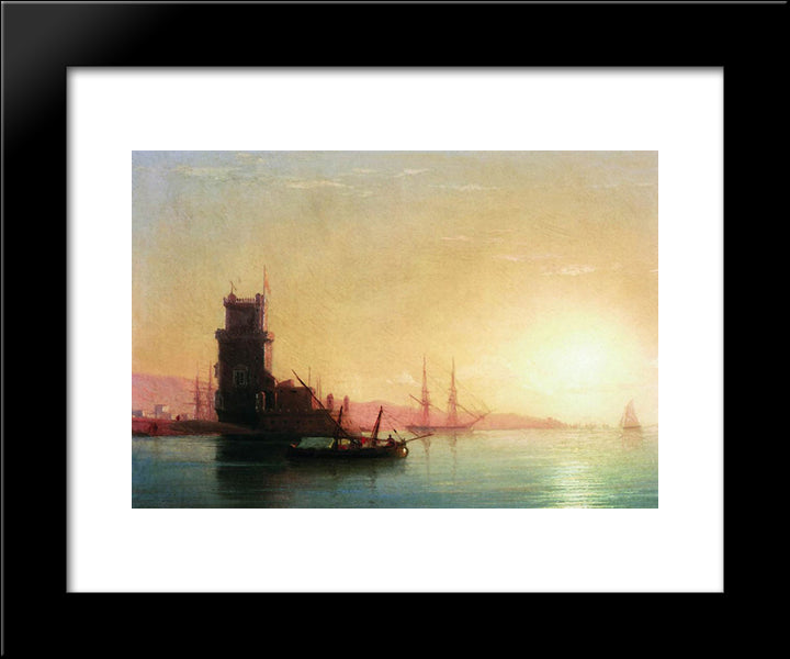 Lisbon. Sunrise 20x24 Black Modern Wood Framed Art Print Poster by Aivazovsky, Ivan