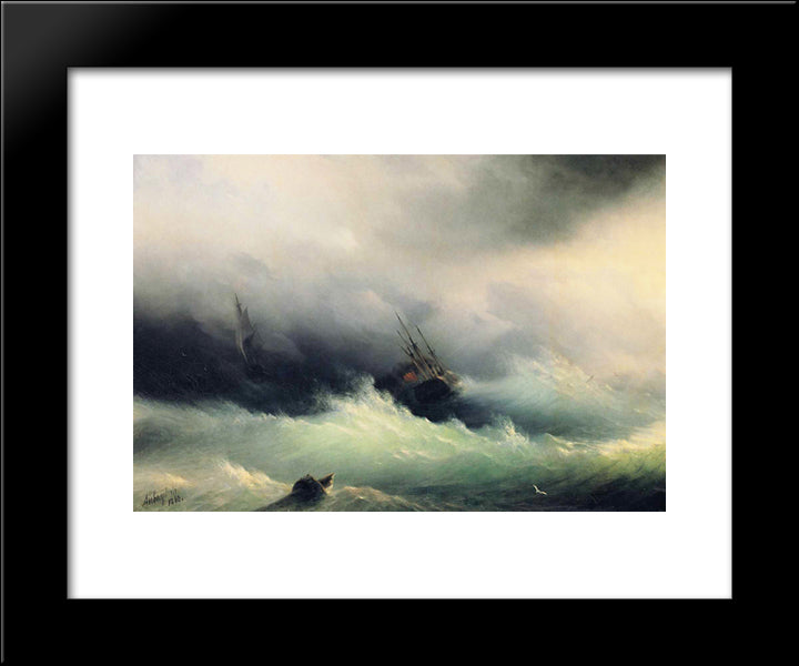 Ships In A Storm 20x24 Black Modern Wood Framed Art Print Poster by Aivazovsky, Ivan