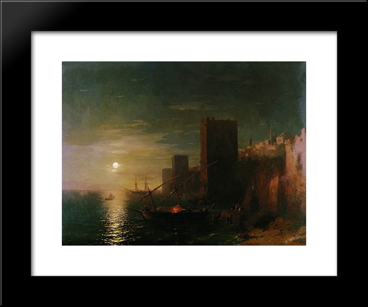 Lunar Night In The Constantinople 20x24 Black Modern Wood Framed Art Print Poster by Aivazovsky, Ivan