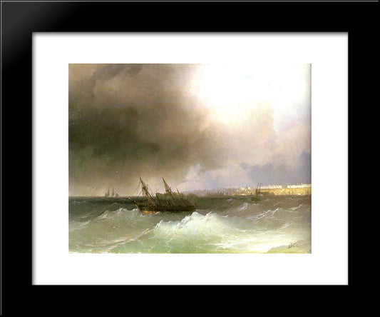 View Of Odessa From The Sea 20x24 Black Modern Wood Framed Art Print Poster by Aivazovsky, Ivan