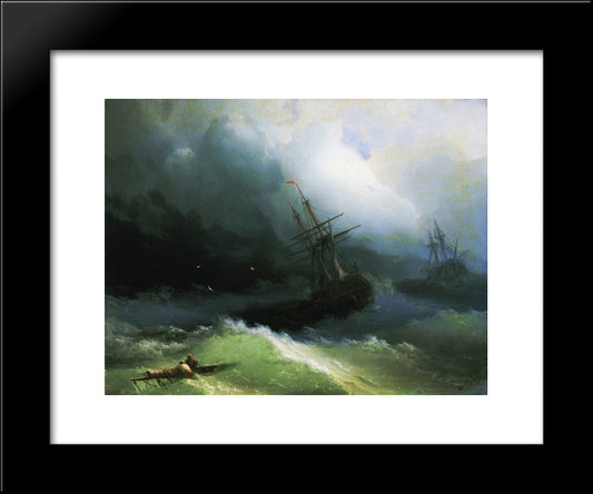 Ships In The Stormy Sea 20x24 Black Modern Wood Framed Art Print Poster by Aivazovsky, Ivan