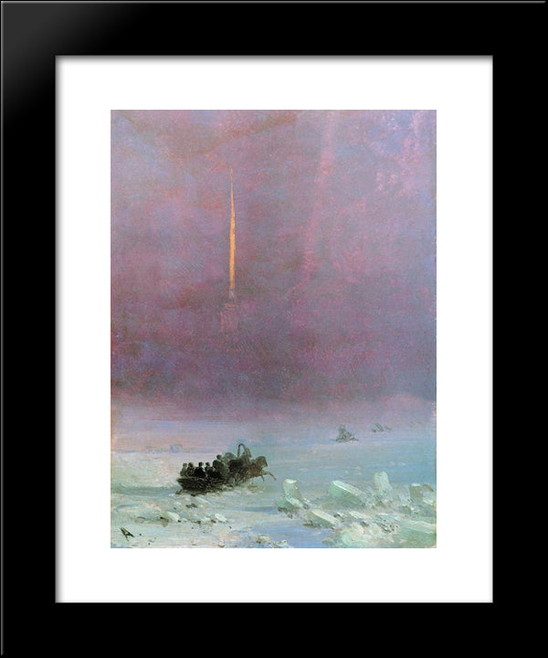 St. Petersburg. The Ferry Across The River 20x24 Black Modern Wood Framed Art Print Poster by Aivazovsky, Ivan